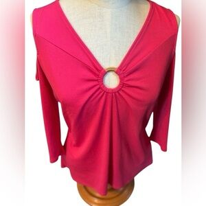 Bold Elements Pink Keyhole Sleeves Fitted Office Party Top low neck Size Medium